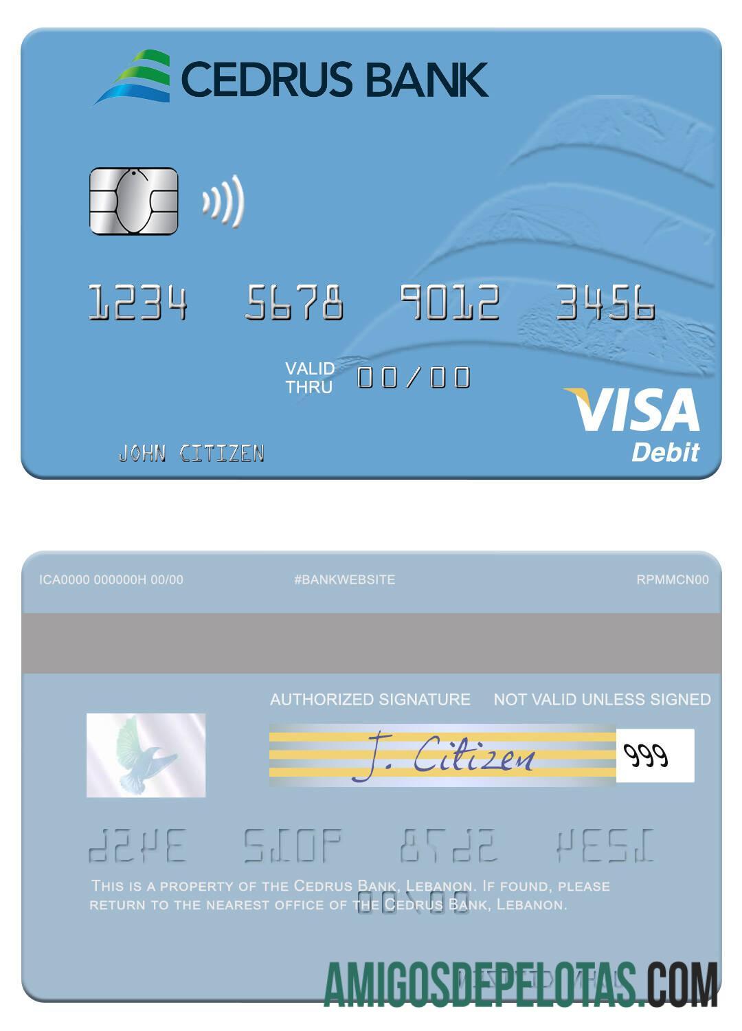 Lebanon Cedrus Bank Visa Debit Card sample